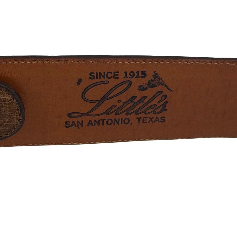 Little's San Antonio Ostrich Leather Belt Brown Brass Buckle Western‎ Texas 30